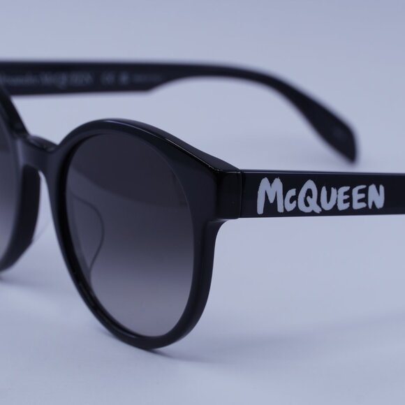 Alexander McQueen AM0349SA 001 Sunglasses Black Round Frame, Grey Lenses - Picture 2 of 8